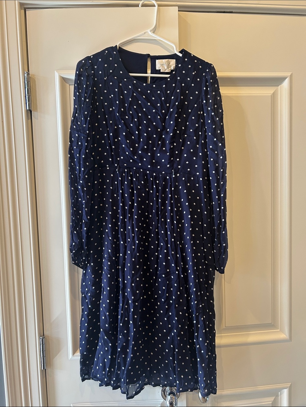 Seraphine Luxe Maternity and Nursing Navy Polka Dot Long Sleeve Midi Dress